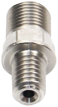 Hope M6 threaded caliper connector bolt – A silver metallic threaded caliper connector bolt with two stepped threaded sections and a central fluid port is shown against a white background.