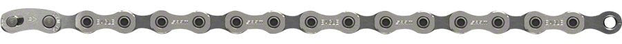 SRAM Eagle 12-speed bicycle chain section – A close-up view of a silver-toned SRAM Eagle 12-speed steel bicycle chain segment with alternating outer links stamped EAGLE and SRAM against a plain white background.