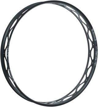 Sun Ringle Mulefut 80SL V2 fat bike rim – A matte black 26-inch fat bike rim featuring geometric weight-saving cutouts and white Sun Ringle branding, displayed angled against a solid white background.