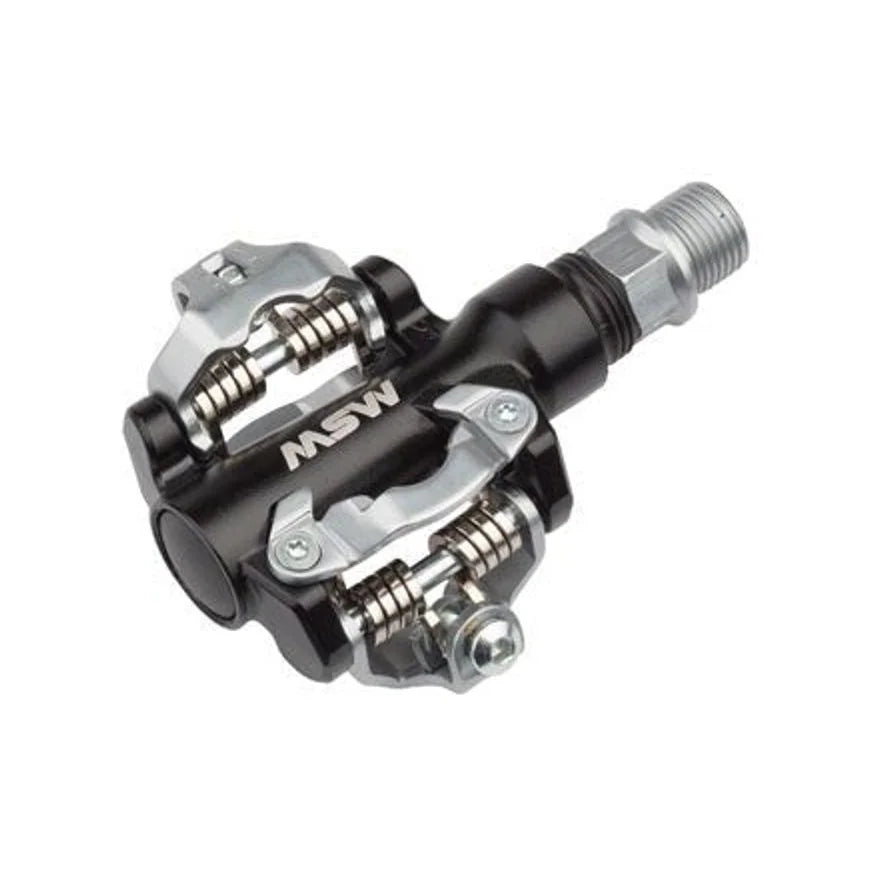 MSW MP-100 Pedals - Dual Sided Clipless, Aluminum, 9/16", Black/Silver (Bicycle Pedals) – studio product photo
