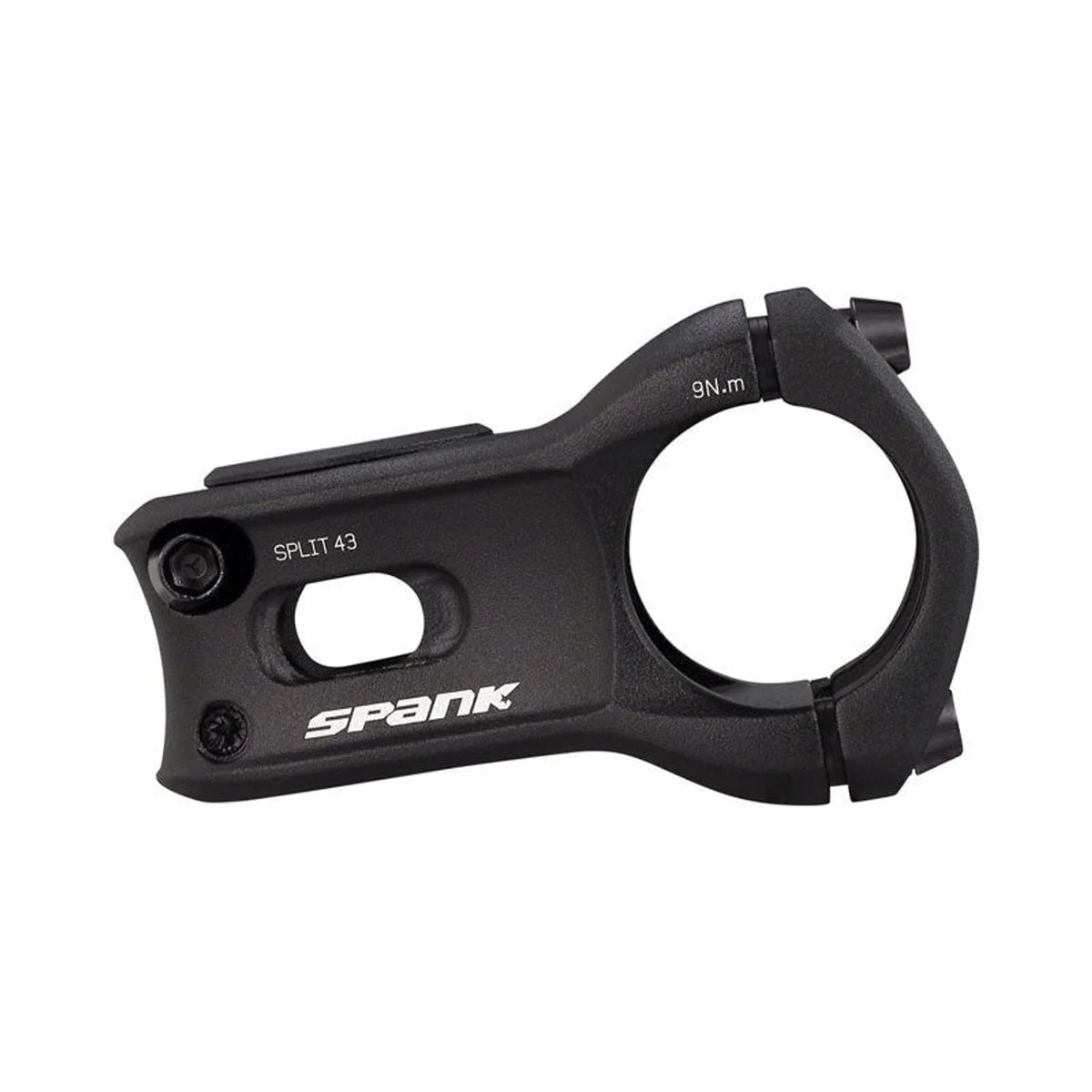Spank Split Stem - 43mm, 31.8 Clamp, +/-0, 1 1/8", Aluminum, Black (Bicycle Stems) – front profile