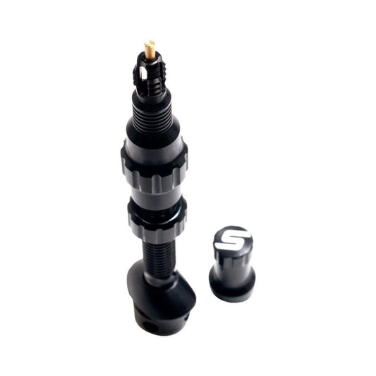 Stan's No Tube Stan's Tubeless Exo-Core Valve Stems - Alloy, Medium, Black, Pair (Bicycle Tire Valves) – studio photo