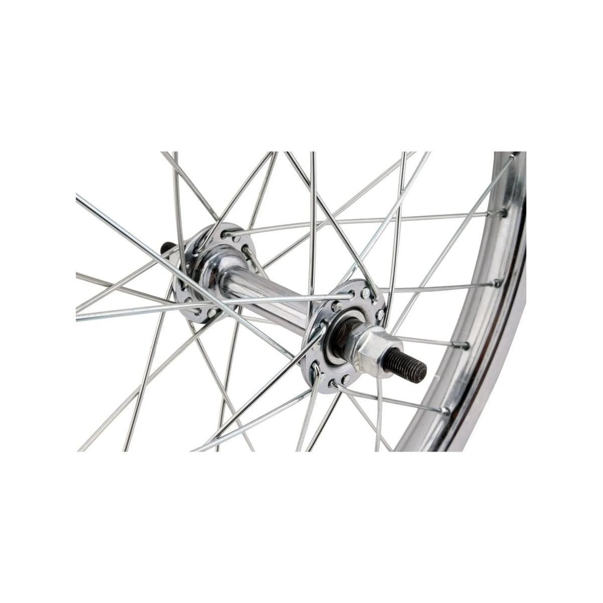 Wheelmaster 18" Juvenile Front Wheel – Chrome (Bicycle Wheels) – close-up detail