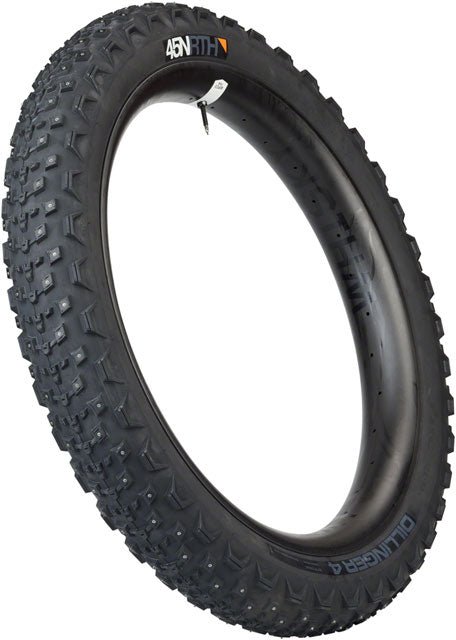 45NRTH Dillinger 4 Tire - 27.5 x 4.0, Tubeless, Folding, Black, 60 TPI, 168 Carbide Steel Studs - Alaska Bicycle Center