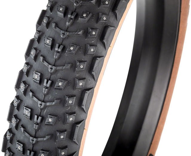 45NRTH Dillinger 5 Tire - 26 x 4.6, Tubeless, Folding, Tan, 60tpi, 258 Concave Carbide Aluminum Studs - Alaska Bicycle Center