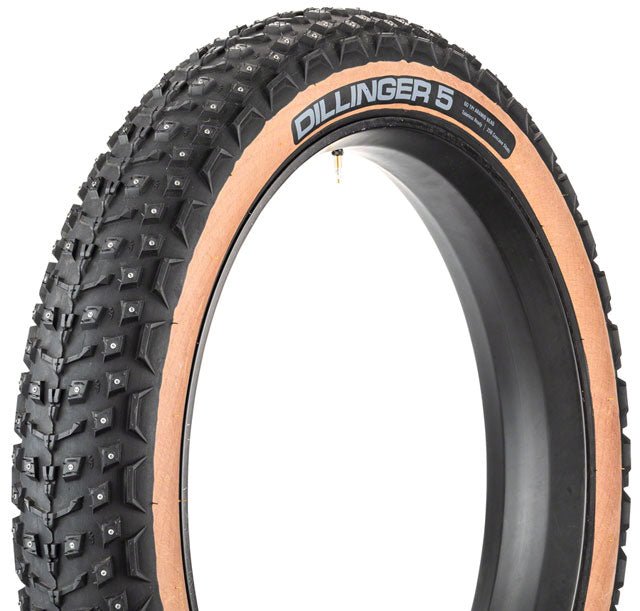 45NRTH Dillinger 5 Tire - 26 x 4.6, Tubeless, Folding, Tan, 60tpi, 258 Concave Carbide Aluminum Studs - Alaska Bicycle Center