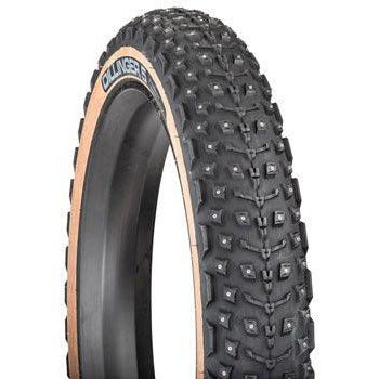45NRTH Dillinger 5 Tire - 26 x 4.6, Tubeless, Folding, Tan, 60tpi, 258 Concave Carbide Aluminum Studs - Alaska Bicycle Center