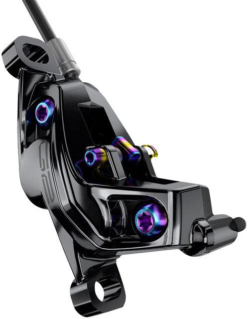 SRAM G2 Ultimate Disc Brake and Lever - Rear, Post Mount, Carbon Lever, Titanium Hardware, Gloss Black with Rainbow Hardware, A2 - Alaska Bicycle Center