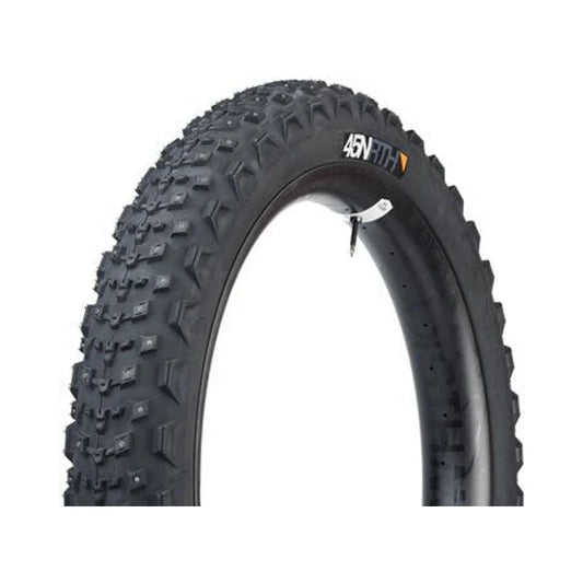45NRTH Dillinger 4 Tire - 26 x 4.2, Tubeless, Folding, Black, 60 TPI, 168 Carbide Steel Studs (Bicycle Tires) – studio photo