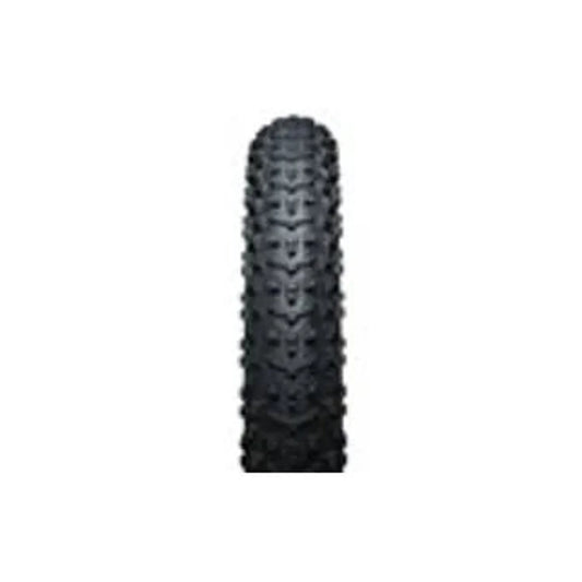 Black studded fat bike tire tread – A close-up front view displays the textured tread of a black fat bike tire with aggressive knobby lugs against a plain white background.