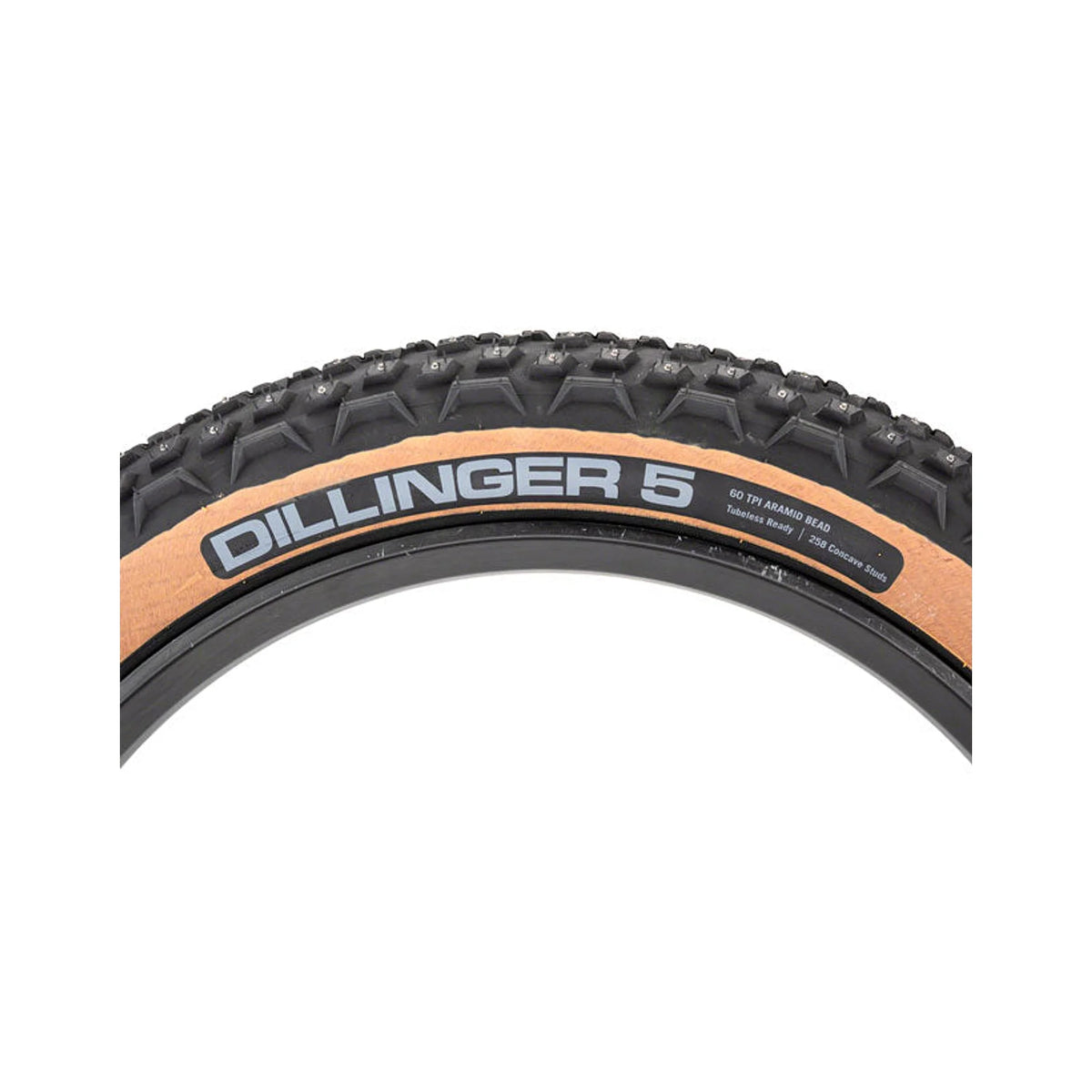 45NRTH Dillinger 5 Tire - 27.5 x 4.5, Tubeless, Folding, Tan, 60 TPI, 252 Concave Carbide Aluminum Studs (Bicycle Tires)