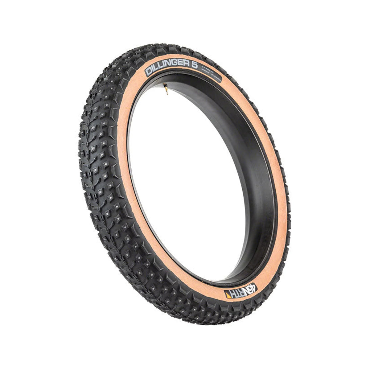 45NRTH Dillinger 5 Tire - 27.5 x 4.5, Tubeless, Folding, Tan, 60 TPI, 252 Concave Carbide Aluminum Studs (Bicycle Tires)