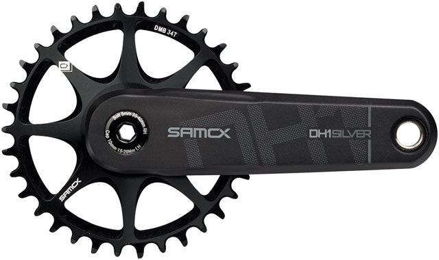 Samox Silver DH-1 Crankset - 155mm, 3-Bolt Direct Mount 34t Chainring, 28.99mm (DUB Type) Spindle, Black