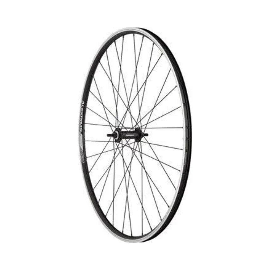 Quality Wheels Value Double Wall Series Front Wheel - 700, 9x1 Threaded x 100mm, Rim Brake, Black, Clincher – Basic Replacement Quality Wheels Value Double Wall Series Front Wheel - 700, 9x1 Threaded x 100mm, Rim Brake, Black