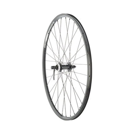 Quality Wheels Value Double Wall Series Rim+Disc Front Wheel - 26", QR x 100mm, Center-Lock /Rim Brake, Black, Clincher – Basic Replacement Quality Wheels Value Double Wall Series Rim+Disc Front Wheel - 26", QR x 100mm, Center-Lock /Rim Brake