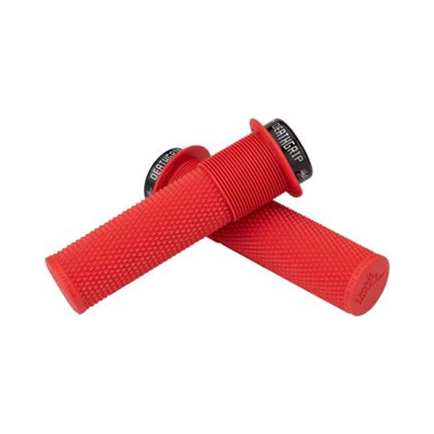 DMR DeathGrip Flanged Grips - Thick, Lock-On, Red (Bicycle Handlebar Grips) – front profile