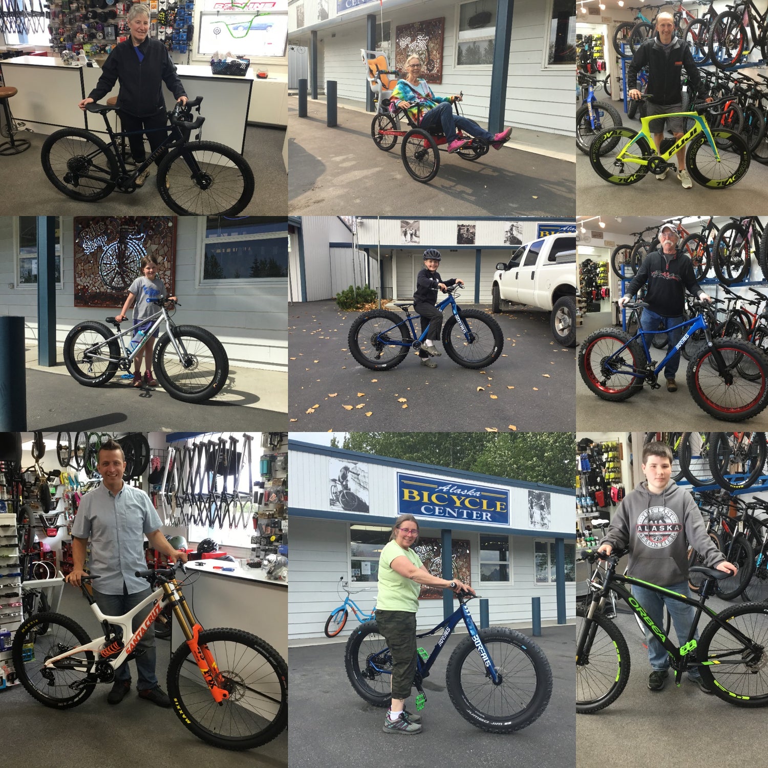This Picture has a bunch of Alaska Bicycle Center's Customers Smiling for the Today's Smile.