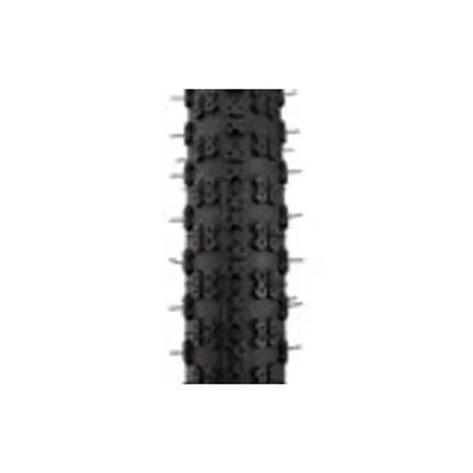 Kenda K50 black knobby bike tire tread – A close-up view shows the textured black rubber knobby tread pattern of a Kenda bike tire against a plain white background.