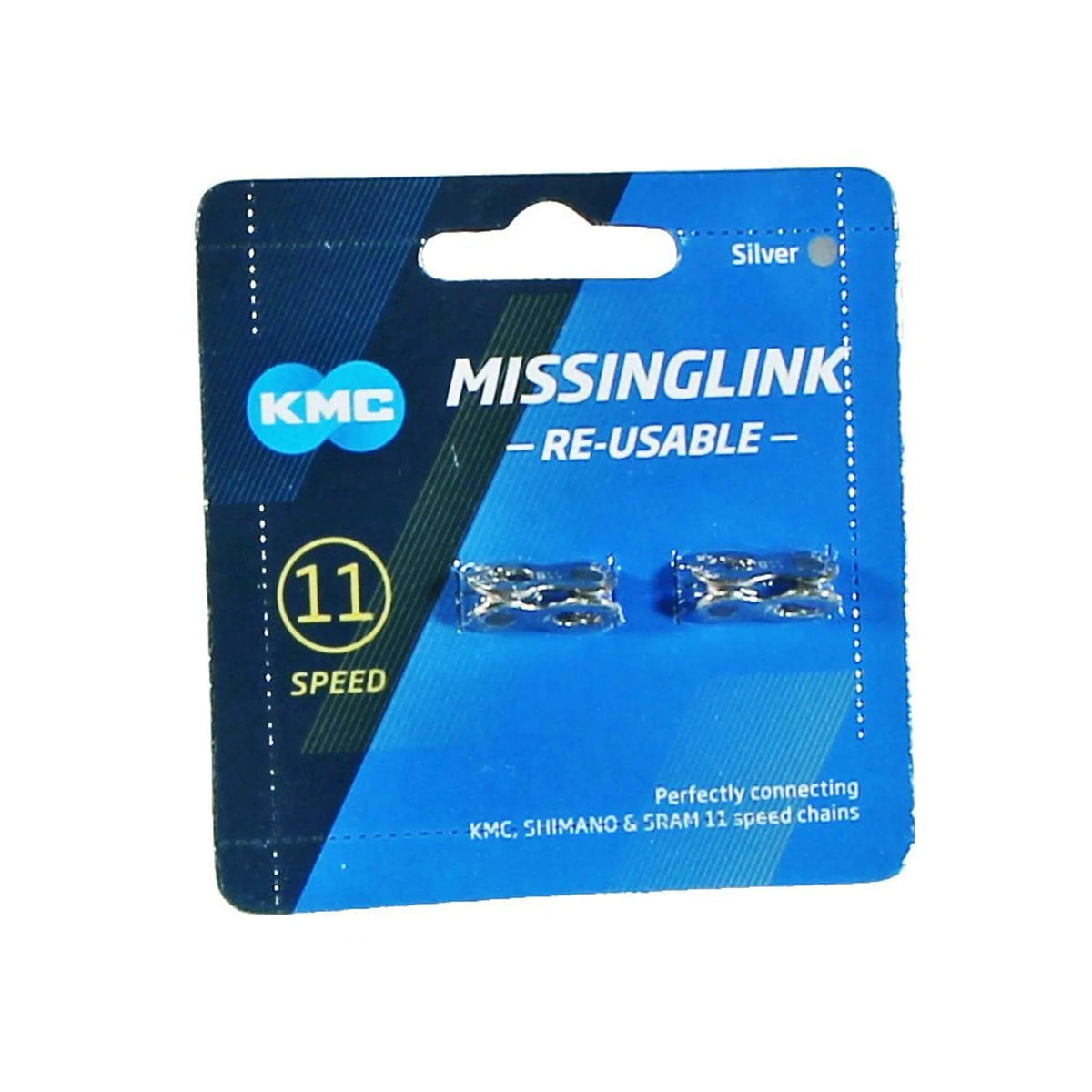 KMC MissingLink-11 Connector - 11-Speed, Reusable, Silver, 2 Pairs/Card (Bicycle Chains) – detail angle