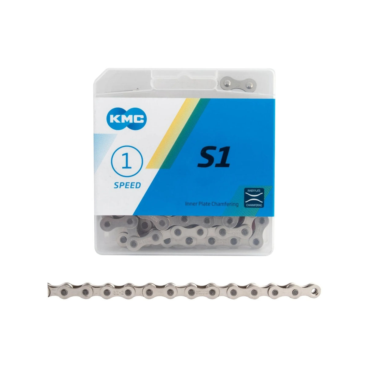 KMC S1 Chain - Single Speed 1/2" x 1/8", 112 Links, Silver (Bicycle Chains) – studio product photo