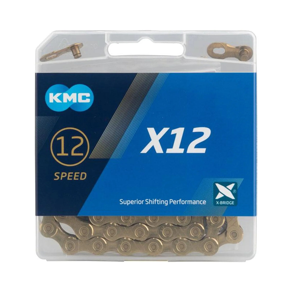 KMC X12 Chain - 12-Speed, 126 Links, Gold (Bicycle Chains) – close-up detail