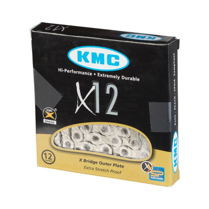 KMC X12 Chain - 12-Speed, 126 Links, Silver (Bicycle Chains) – detail angle