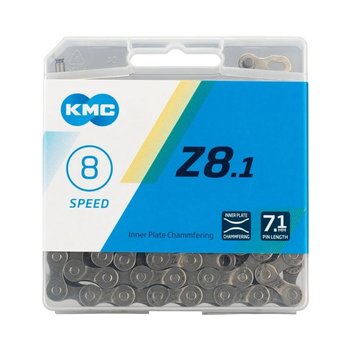 KMC Z8.1 Chain - 8-Speed, 116 Links, Gray (Bicycle Chains) – studio photo