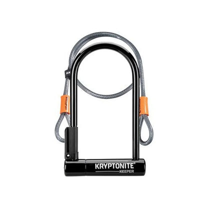 Kryptonite Keeper U-Lock - 4 x 8", Keyed, Black, Includes 4' cable and bracket (Bicycle Locks) – detail angle