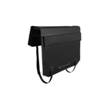 Kuat Huk black half tailgate pad – A black padded Kuat Huk half tailgate pad for bikes is angled against a clean white backdrop, displaying its curved top fold and bottom attachment straps.