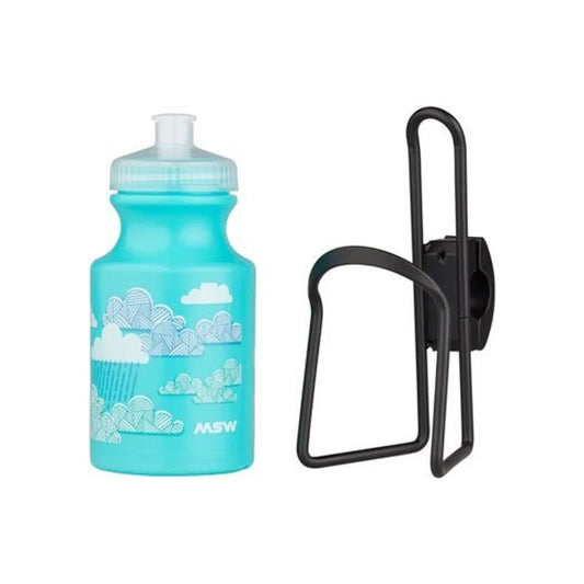 MSW Kids Water Bottle and Cage Kit - Clouds w/ Black Cage (Water Bottle Cages) – showcase image