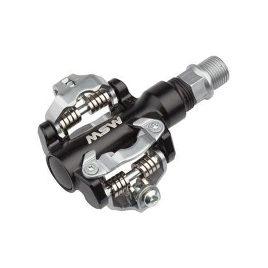 MSW MP-100 Pedals - Dual Sided Clipless, Aluminum, 9/16", Black/Silver (Bicycle Pedals) – studio product photo