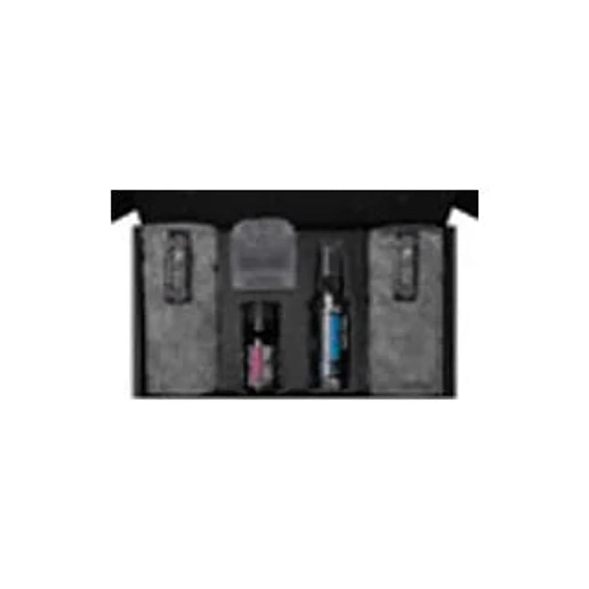 Muc-Off ceramic protection coating kit – An open black presentation box containing two bottles of ceramic coating solution, microfiber cloths, and an applicator block neatly organized in molded inserts.