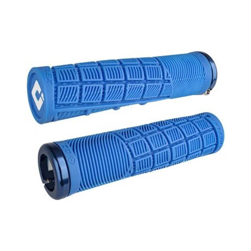 ODI Reflex V2.1 Grips - White/Blue, Lock-On (Bicycle Handlebar Grips) – studio product photo
