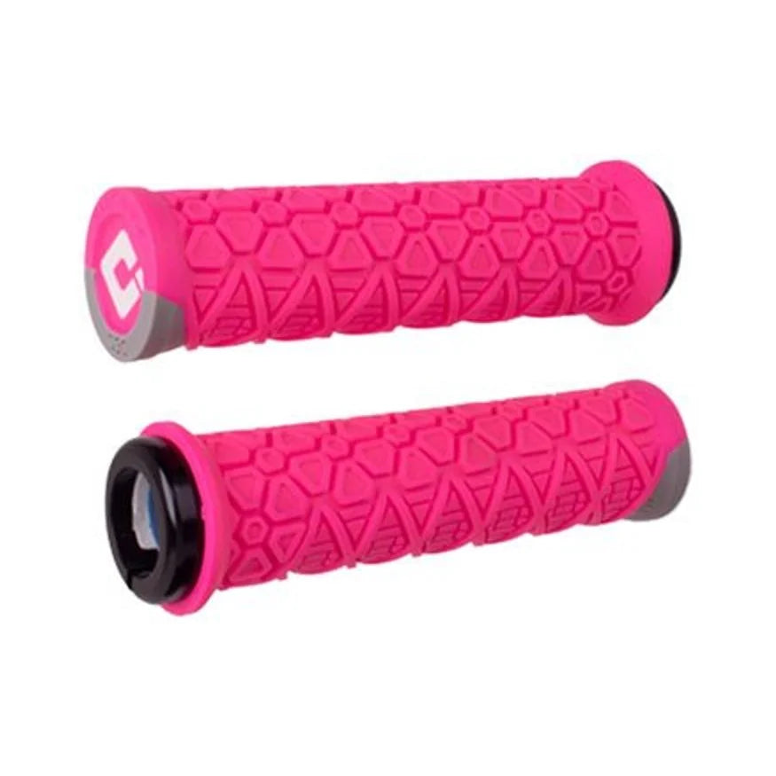 ODI Vanquish Grips - Pink/Gray, Lock-On (Bicycle Handlebar Grips) – studio product photo