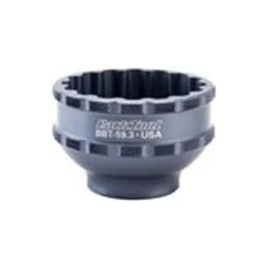 Park Tool 16-notch bottom bracket tool – A matte dark grey anodized aluminum 16-notch bottom bracket tool with knurled gripping ridges stands centered against a solid white background.