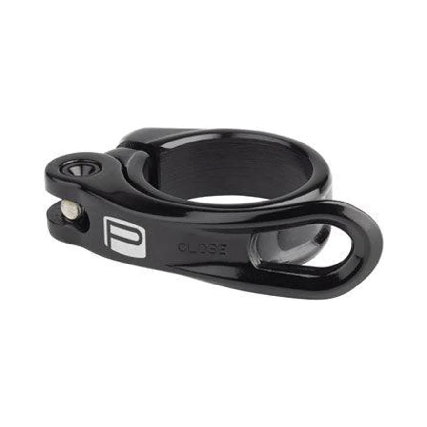 Promax QR-1 Quick Release Seatpost Clamp - 34.9mm, Black (Bicycle Seatpost Clamps) – front profile