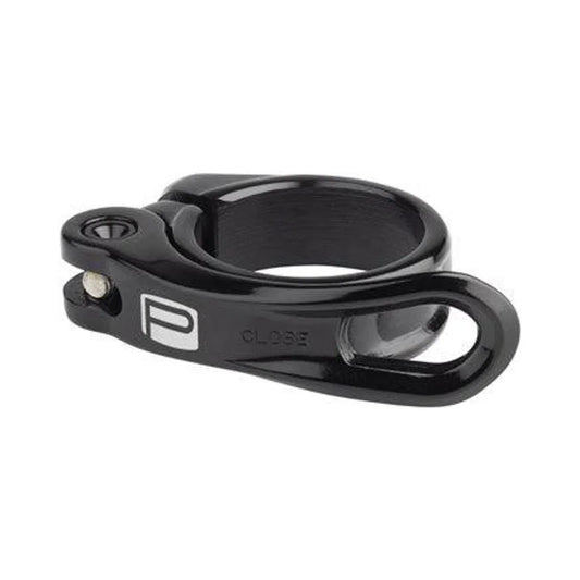 Promax QR-1 Quick Release Seatpost Clamp - 34.9mm, Black (Bicycle Seatpost Clamps) – front profile