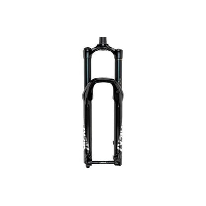 RockShox Lyrik Ultimate suspension fork – A glossy black mountain bike suspension fork stands vertically against a pure white background, featuring silver lower leg graphics, an arch bridge, and a thru-axle.