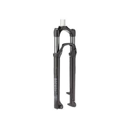 RockShox Recon Silver RL suspension fork – Black RockShox suspension fork with silver stanchions, lower leg disc brake mounts, and white branding against a plain white studio background.