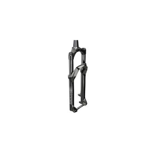 RockShox Recon Silver black suspension fork – A matte black bicycle suspension fork with dual stanchions, lower legs bearing RockShox branding, and a thru-axle dropout, shown isolated on a white background.