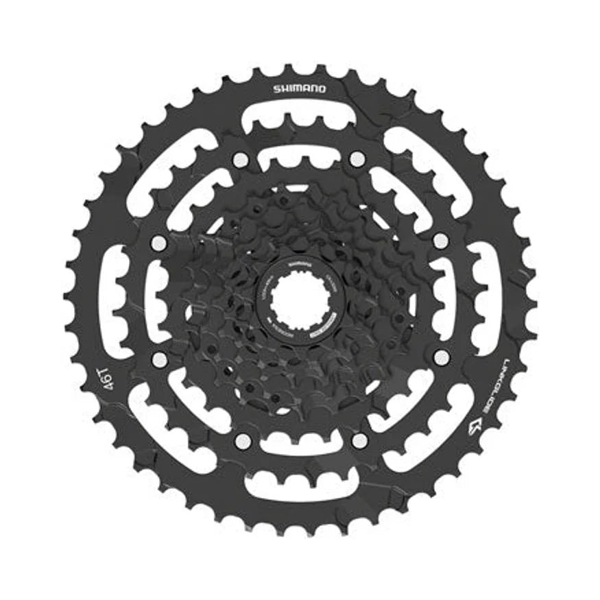 Shimano CUES CS-LG300-9 Cassette - 9-Speed, 11-46t, LINKGLIDE, Black (Bicycle Cassettes & Freewheels) – front profile