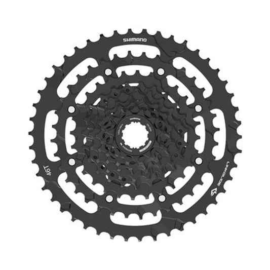 Shimano CUES CS-LG300-9 Cassette - 9-Speed, 11-46t, LINKGLIDE, Black (Bicycle Cassettes & Freewheels) – front profile