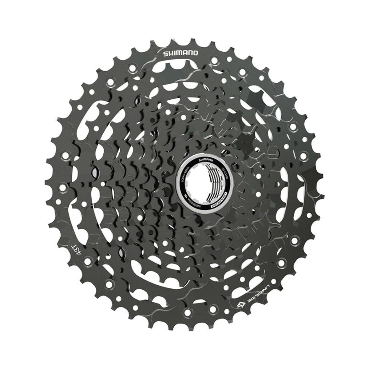 Shimano CUES CS-LG400-10 Cassette - 10 Speed, 11-43t, LINKGLIDE, Black (Bicycle Cassettes & Freewheels) – front profile