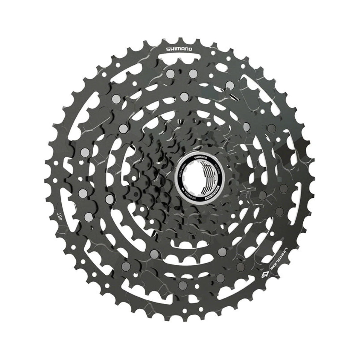 Shimano CUES CS-LG400-10 Cassette - 10-Speed, 11-48t, LINKGLIDE, Black (Bicycle Cassettes & Freewheels) – detail angle