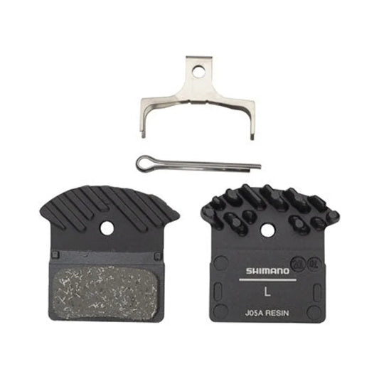 Shimano J05A-RF Disc Brake Pad and Spring - Resin Compound, Finned Aluminum Back Plate – studio product photo