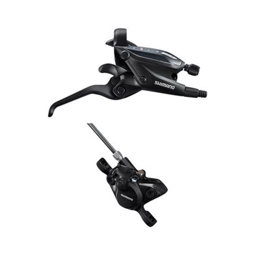 Shimano ST-EF505 EZ Fire Plus Shift/Brake Lever with BR-MT200 Disc Brake Caliper - Right/Rear, 9-Speed, Black – Shimano ST-EF505 EZ Fire Plus Shift/Brake Lever with BR-MT200 Disc Brake Caliper - Right/Rear, 9-Speed, Black (Bicycle