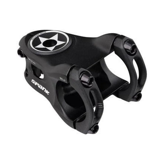 Spank Split Stem - 43mm, 31.8 Clamp, +/-0, 1 1/8", Aluminum, Black (Bicycle Stems) – detail angle