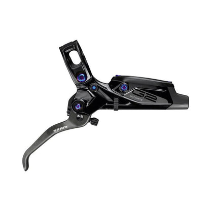 SRAM G2 Ultimate Disc Brake and Lever - Rear, Post Mount, Carbon Lever, Titanium Hardware, Gloss Black with Rainbow – SRAM G2 Ultimate Disc Brake and Lever - Rear, Post Mount, Carbon Lever, Titanium Hardware, Gloss Black with Rainbow Hardware, A2