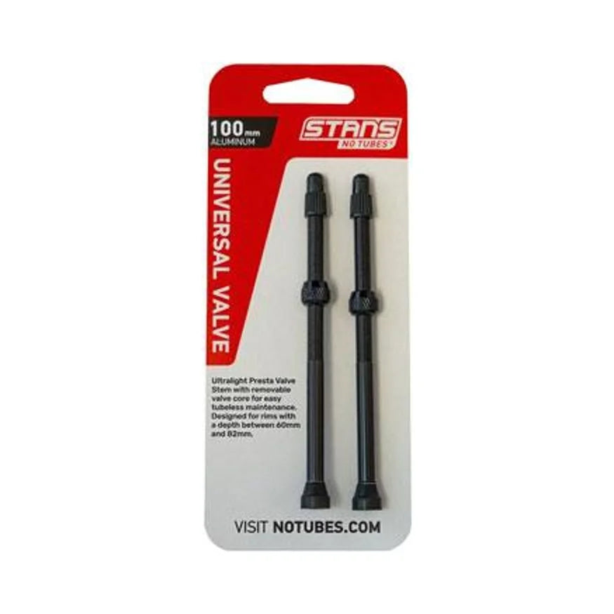 Stan's No Tube Stan's NoTubes Alloy Valve Stems - 100mm, Pair, Black (Bicycle Tire Valves) – studio product photo