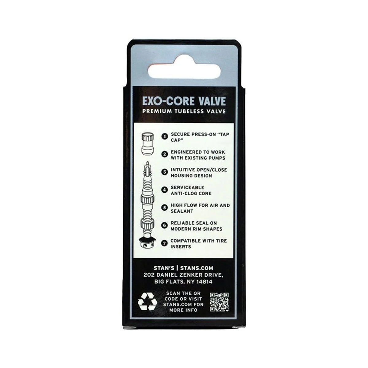 Stan's No Tube Stan's Tubeless Exo-Core Valve Stems - Alloy, Medium, Black, Pair (Bicycle Tire Valves) – front profile
